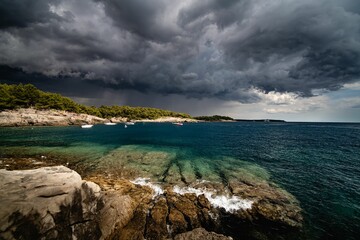 Scenic view of the stormy clouds over the sea in Croatia perfect for wallpapers