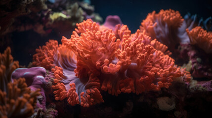 Naklejka na ściany i meble Fond marin, récif de corail multicolore dans mer tropicale