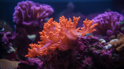 Fototapeta na wymiar Fond marin, récif de corail multicolore dans mer tropicale