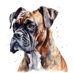dessin &agrave; l'aquarelle d'un chien de race Boxer