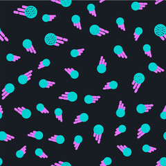Line Golf ball icon isolated seamless pattern on black background. Vector