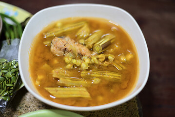 Thai sour soup with moringa and fish
