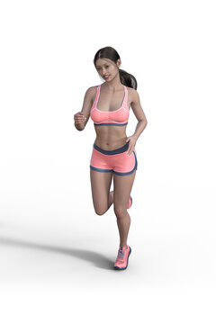 Young woman runner running on white background. 3D illustration people.