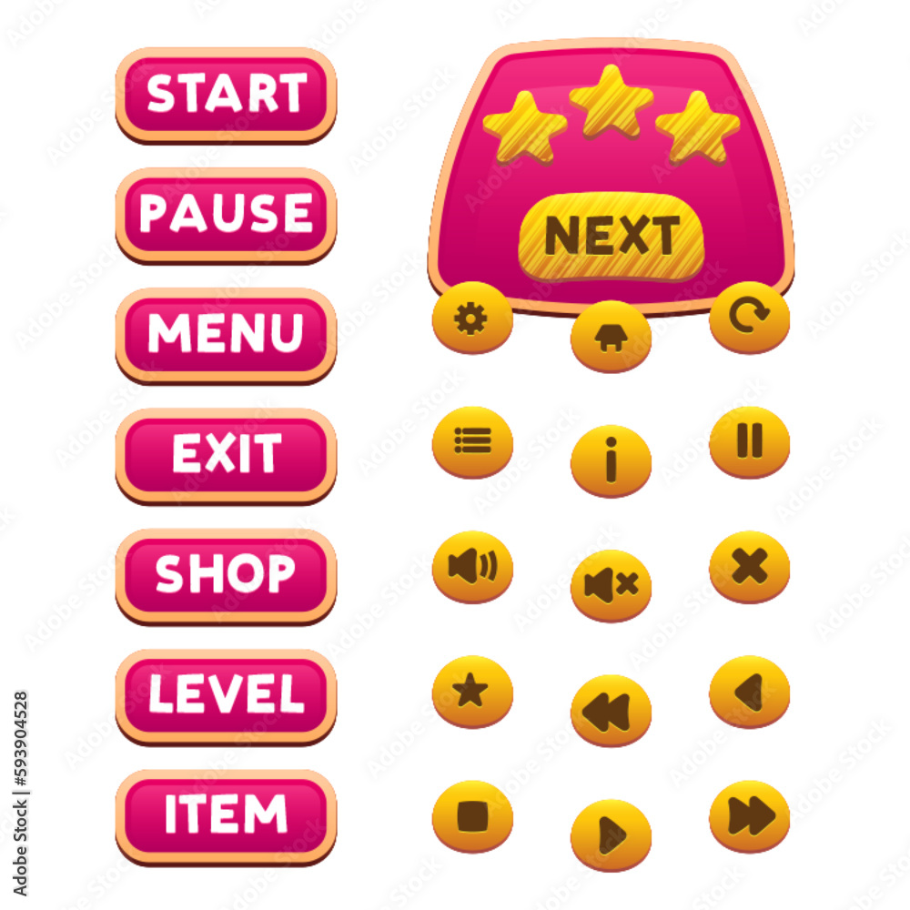 Wall mural cartoon buttons and frames for game design