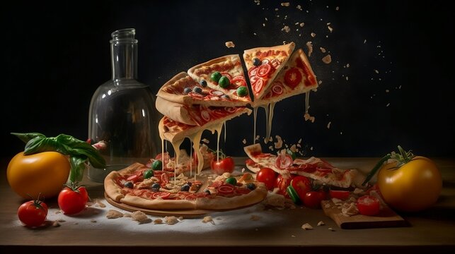 pizza with cheese, epic, food photography, Created using generative Al.