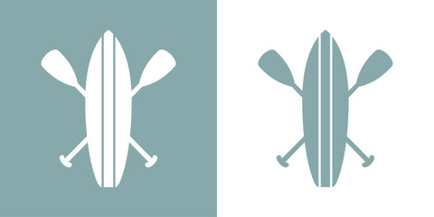 Logo club de paddle surf. Silueta de tabla de paddle surf con remos cruzados