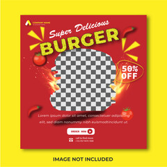 Delicious burger and food menu social media promotion banner template