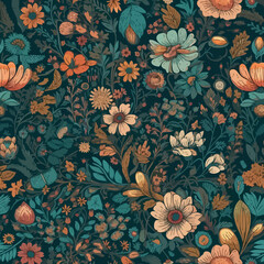 Vector floral seamless pattern illustration - 593906787