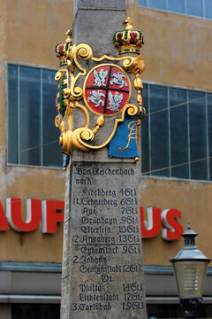 Reichenbach, Germany - March 28, 2023: Historical post mile pillar in central Reichenbach-im-Vogtland, a city in Vogtland, Saxony
