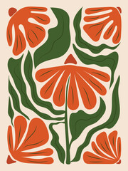 Matisse art background vector. Abstract natural hand drawn pattern design with leaves, branch, flower. Simple contemporary style illustrated Design for fabric, print, cover, banner, wallpaper.