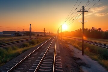 Obraz na płótnie Canvas railway at sunset, ai generative