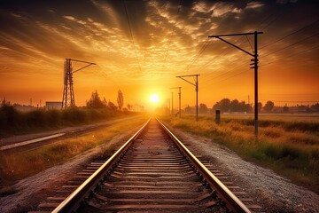 Obraz na płótnie Canvas railway at sunset, ai generative