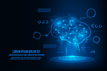 Vector artificial intelligence hardware concept. Blue hologram humen brain.