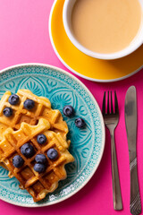 morning - bright breakfast with Belgian waffles