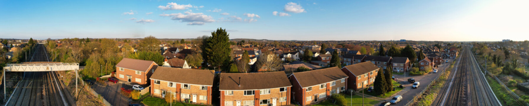 High Angle and Best Footage of Modern Housing and Residential District at Barton Road Luton Town of England. The Footage was Captured with Drone's Camera