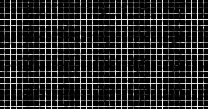 Exercise book grid middle smooth generated white on black. Crazy doodle grunge overlay pulsing stop motion blank background good for titles, intro, school, background, etc... 