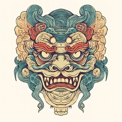 Naklejka premium Demon face character illustration, generative ai