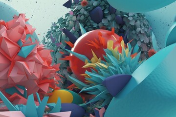 A colorful abstract design with a mix of organic and geometric shapes and patterns inspired by the ocean, Generative AI