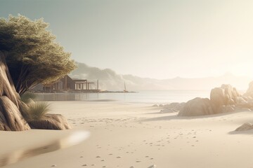 A minimalist landscape with a scenic coastal or beach setting, Generative AI