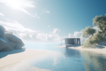 A minimalist landscape with a scenic coastal or beach setting, Generative AI