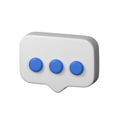 Speech Bubble With 3 Blue Dotes. Symbol Of Typing Text In Social Media. Modern Realistic 3D Icon. 3D Render Isolated On White Background.