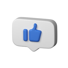 Obraz premium Speech Bubble With Blue Ok Gesture, Thumb Up On White. Symbol Of Like In Social Media. Modern Realistic 3d Icon. 3d Render Isolated On White Background.