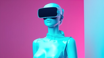 A mannequin in VR glasses. Soft pop. Generative AI