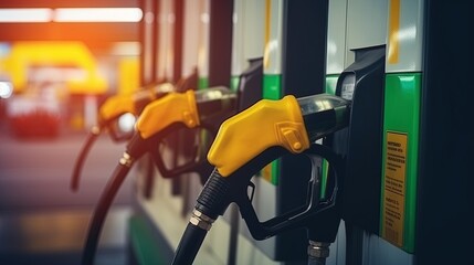gas pump nozzles at the gas station, generative ai