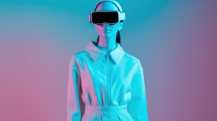 A mannequin in VR glasses. Soft pop. Generative AI
