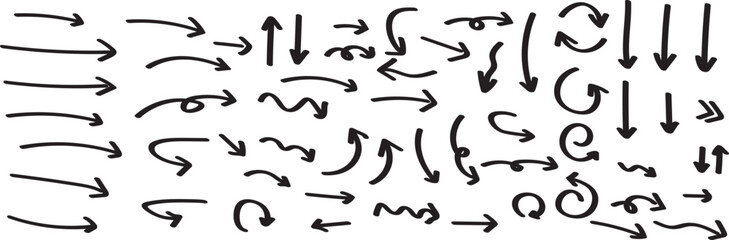 black hand drawn arrow set.Collection of hand drawn isolated arrows.Black doodle arrows..