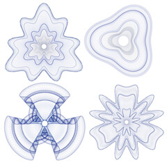 Watermark. Guilloche rosette element. Digital watermark for Security Papers. It can be used as a protective layer for certificate, voucher, banknote, play money design, currency, note, check, ticket, 