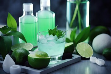 Obraz na płótnie Canvas cocktail with lime and mint, ai generative