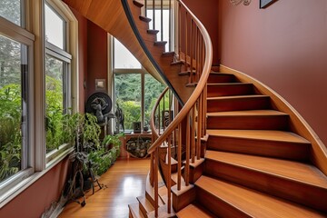Wooden minimalistic stairs, ai generative
