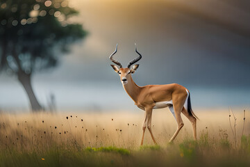 antelope in the savannah - obrazy, fototapety, plakaty