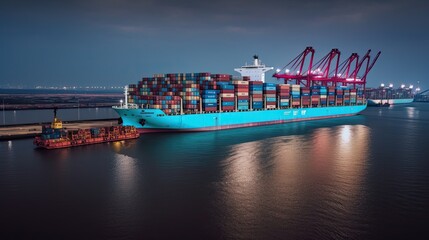 Obraz premium Container ship on the background of the sea, transporting colorful containers. ai generated 