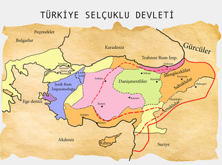 map of the Seljuk State of Turkey illustrated expression