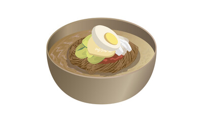 한국 여름 음식 시원한 물 냉면 면 요리 벡터 일러스트 Korean summer food naengmyeon cool noodles illustration vector