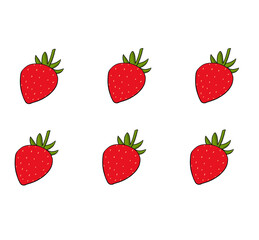six red strawberries on a white background. summer fruit