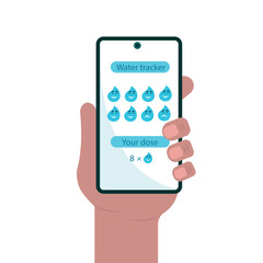 Water Drinking Reminder Silhouette.Water Tracker for mobile phone. Smartphone with an application for a reminder of the dose of the drink.