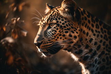 Fototapeta na wymiar leopard on the background of African forests, animals of Africa. ai generative