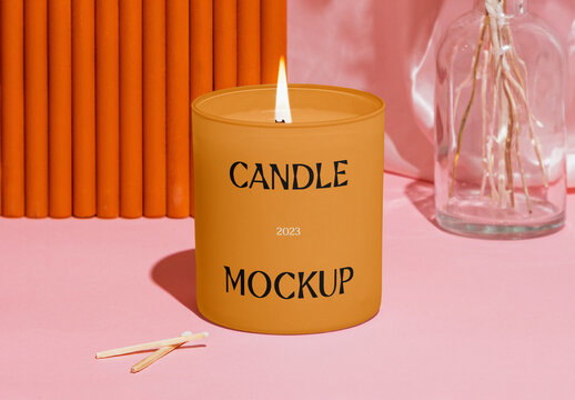 Candle with Flower Mockup