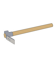 Steel tool with a short wooden handle, one side sharp, one side steel, suitable for driving nails, chipping, driving or removing wood. adze , cutting.