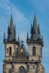 Fototapeta na wymiar Church of Our Lady before Tyn in Prague, Czech. Old Town Square.