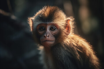 cute baby monkey in the wild. close-up. ai generative