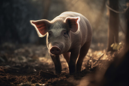 young cute pig on the farm. close-up. ai generative