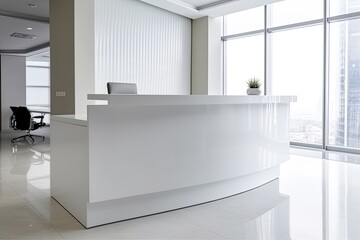 Reception desk and view on hallway in modern hotel, ai generative