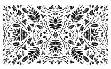 Monochrome background pattern with autumn leaves. Vintage banner for decor, print, textile, wallpaper, interior design. cover background, Elegant decoration for cosmetics, poster, carpet, perfume