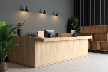 Reception desk and view on hallway in modern hotel, ai generative
