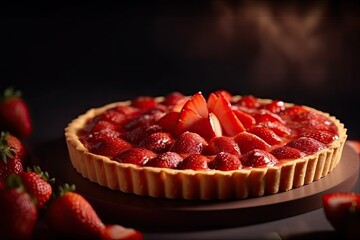 Strawberry tart,Tartelet covered  with strawberry, ai generative