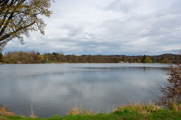 Fototapeta na wymiar At the lake in Bad Waldsee in the afternoon